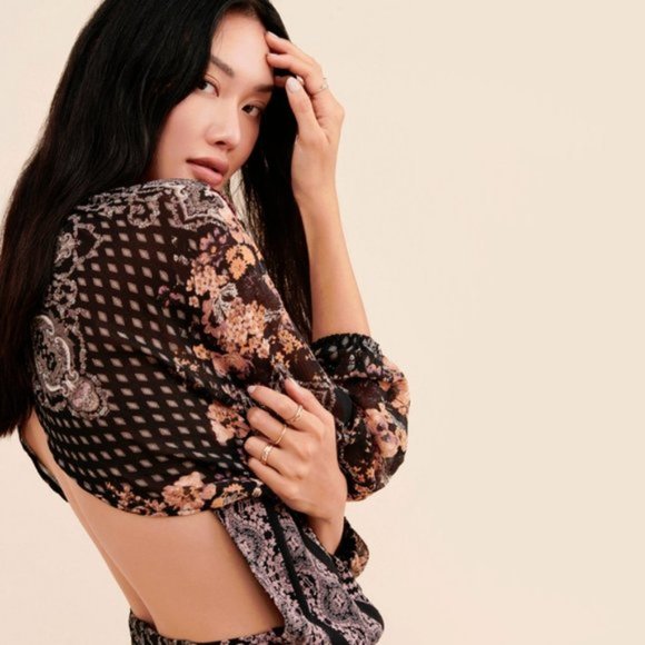 NWT Free People black paisley floral printed dress - Picture 4 of 8